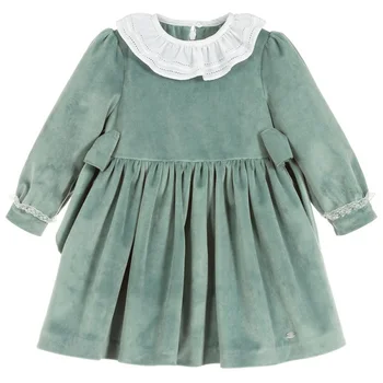 0-5Yrs Merginos ispanijos Princesė Dress Vaikų Ispanija Suknelės Baby Girl Suknelė Skrybėlę Medvilnės ilgomis Rankovėmis Žalia Aksomo Suknelė Pavasario