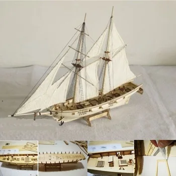 1 Set Surinkimas Statybos Rinkiniai Laivo Modelį, Medinis Burlaivis Žaislai Buriavimo Modelis Sumontuoti Mediniai Rinkinys 