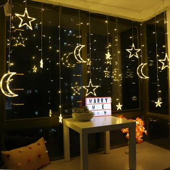 137inch Moon Star Lempos, LED Lempos, Styginių Ins Gimtadienio, Kalėdų Žiburiai Šalis Dekoro Atostogų Žiburiai Užuolaidų Lempos Vestuvių Neon