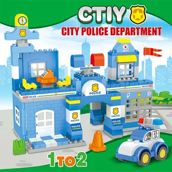 137pcs Miesto Policijos Stotis Automobilio Modelio DIDELIS Blokai Duploed Didelių Dalelių Skaičiai Švietimo Plytų Žaislai Vaikams