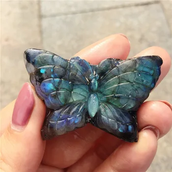 1pcs Gražių kristalų drožiniai gamtos ranka raižyti labradoras akmens drugelio bižuterijos karoliai dovanos