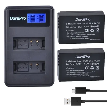 2 x DuraPro LP-E12 LPE12 LP E12 Baterijas + LCD USB Dual Kroviklis Canon M 100D Kiss X7 Rebel SL1 EOS DSLR Fotoaparatas M10