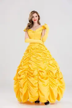2017 Grožio Ir Žvėrys Kostiumai Princesė Belle Suknelės Suaugusiųjų Išgalvotas Cosplay Helovinas Kostiumas Moterims, Geltona Fantasias Suknelė