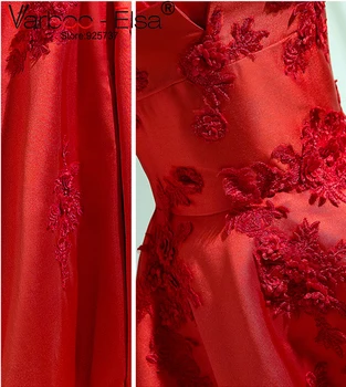 2018 Pigūs vakarinių suknelių linijos, rankovių stebėjimo siuvinėjimo raudona promenadzie suknelė su nėrinių-up atgal trumpas prom dresses