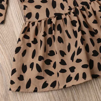 2019 Bamblys Vaikams Baby Girl Marškinėliai Suknelė Rudenį Ilgomis Rankovėmis Mygtukai Leopardas Spausdinti Drabužių Šalies Tutu Sukneles Mielas Drabužiai