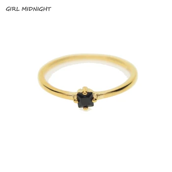 2019 Naujas mados Juodasis akmuo moterims Vestuvinis žiedas Minimalistinio Aukso Krovimas Skanėstas vienas akmuo paprastas papuošalai 925 sidabras, žiedai