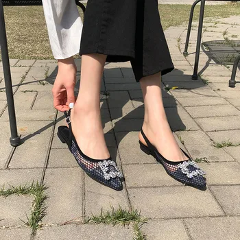2019 m. pavasario ir vasaros naujų stiliaus kalnų krištolas sagtis Nėrinių Pasakų Sandalai Point seksualus akių plokščiadugnis moterų butas sandalai