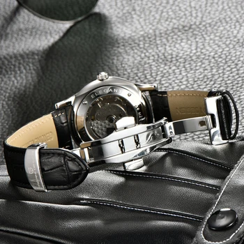 2019 nauja Ultra-plonas, paprastas, klasikinis vyrų mechaniniai laikrodžiai verslo vandeniui žiūrėti prabangos prekės natūralios odos automatinis laikrodis
