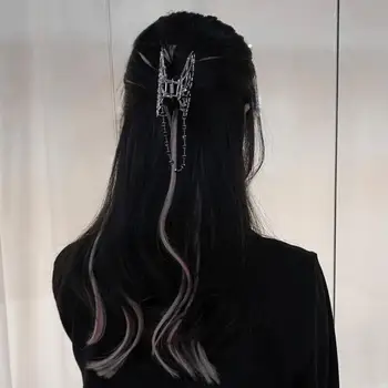 2020 Naujas Korėja Retro Goth Asmeninį Metalo Drugelis Plaukų Įrašą Kristalų Grandinės Plaukų Klipas Kietas Egirl Moterų Galvos Apdangalas Papuošalai