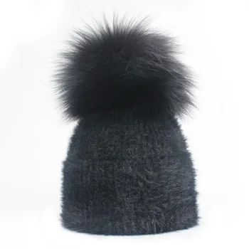 2020 Naujas moterų Beanie Skrybėlių Mados Žiemos Pavasario Kepurės Vaikams Skrybėlę Skullies Beanies fox Fur PomPom Kepurės Mergaitėms Dangtelis variklio Dangčio