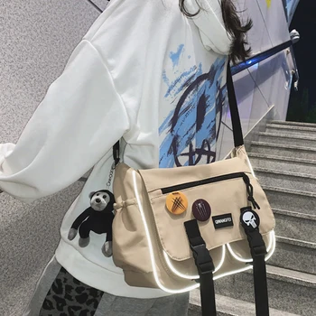 2020 Naujų korėjos Nailono, atsparus vandeniui, Berniukai ir mergaitės, Nuožulnios pečių maišą Japonijos Harajuku Preppy stiliaus Unisex Vieno peties maišas