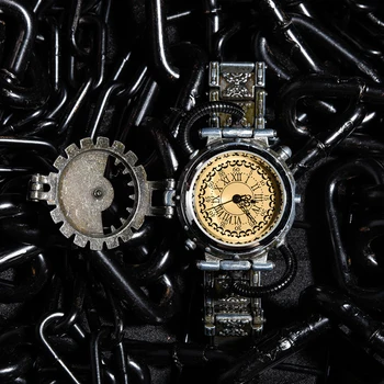 2020 Steampunk Žiūrėti Chronograph Mens Retro Prop Chronograph Kvarcas Žiūrėti Relojes Hombre Originalus Laikrodis Iš Brassy Judesiai