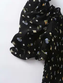 2020 m. moteris senovinių kvadratinių apykaklės sluoksniuotos rankovėmis spausdinti smock palaidinė moteriška saldus elastinga marškinėliai slim elegantiškas ruffles blusas viršūnes LS6755