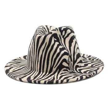 2020 m. žiemos fedora skrybėlės moterims mados Vienodo pločio Kraštų Vilnos Veltinio Džiazo kepurės vyrų Leopard goth viršų vestuvių Skrybėlę