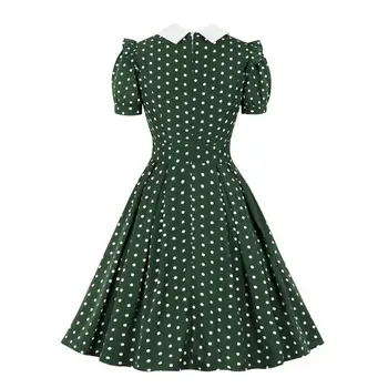 2020 Žalia Vintage Retro 50s 60s Moterų Suknelė kropkowany Atspausdintas Trumpas Rankovės Pasukite Žemyn Apykaklės Rockabilly Linijos Šalies Jurken
