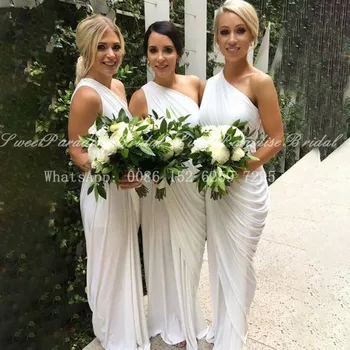 2021 Bohemijos Balto Šifono Bridesmaid Dresses Ilga Peties Klostyti Undinė Oficialią Šalies Vestuvių Suknelė Nuotakos Suknelė