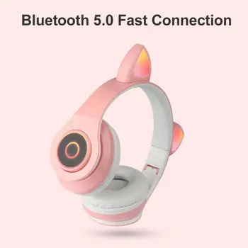 2021 Naujas LED Kačių Ausų Triukšmo Panaikinimo Ausines Bluetooth 5.0 Jauni Žmonės, Vaikai laisvų Rankų įranga Parama TF Kortelę 3,5 mm Kištuką Su Mikrofonu