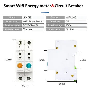 2P WIFI Energijos kWh Elektros Skaitiklis išjungiklių Laikas Laikmačio Jungiklis Relay Voltmeter Srovės Nuotėkio Apsauga, RCCB RCBO Limitter