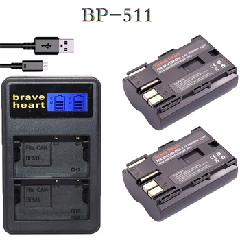 2vnt BP-511 BP 511 BP511 BP511A Baterija + LCD dual USB Kroviklis skirtas Canon EOS 40D 300D 5D 20D 30D 50D fotoaparato
