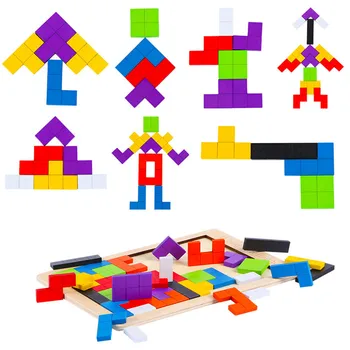 3D Mediniai Galvosūkiai Magija Tangram Vaikų Dėlionės Valdybos Matematikos Medienos Žaislai, Dėlionės Švietimo galvosūkis Mergaitėms, Berniukams, Žaislų Dovanos