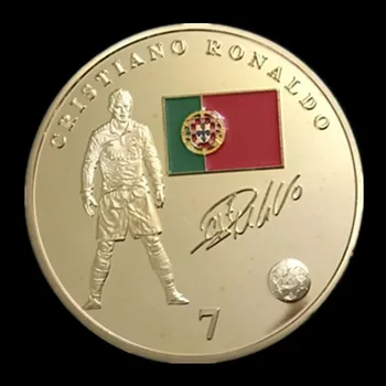 4 vnt sportas Futbolo žvaigždė žaidėjas ženklelį Messi Ronaldo sidabro 24k nekilnojamojo aukso spalvos 40 mm futbolo suvenyrų dekoravimas monetos