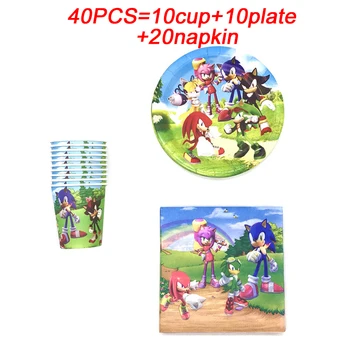 40PCS Sonic The Hedgehog Šalis, Vienkartiniai Indai, Nustatyti Plokštė Taurės Gimtadienio Dekoracijas, Šaligatvio Vaikai Šalis, Sonic Kukurūzų Lauke