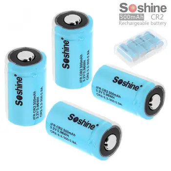 4pcs/daug Soshine IFR CR2 3.2 V 300mAh LiFePO4 Įkraunama Baterija + Baterijos Dėžutę Žibintuvėlį / priekinis Žibintas / Fotoaparatas