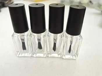 50PCS 4ML 5ML tuščias, nagų lako buteliukas stiklinis butelis kosmetikos konteineris su šepečiu juoda skaidraus stiklo su dangčiu šepetys