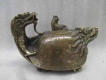 6 inc / Kinijos retųjų senovės bronzos ranka raižyti dragon vėžlys arbatinukas