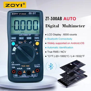 6000 Skaičiuoja True RMS Bluetooth / Universalus / Smart Multimetras ZOYI ZT-300AB su temperatūra ir NCV