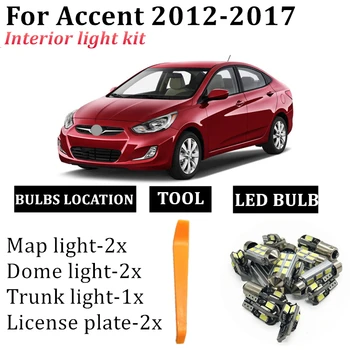 7pcs T10 Canbus LED Automobilio Lemputes, Led Interjero Šviesos Rinkinio Už 2012 m. 2013 m. M. M. 2016 m. 2017 Hyundai Accent Žemėlapis Dome Licencijos Žibintai