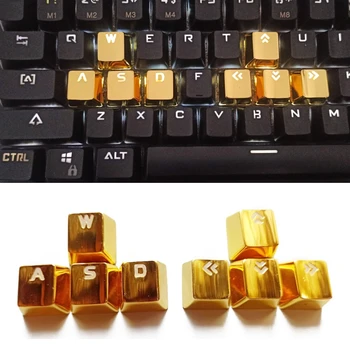 8pcs Aukso Metalo Keycaps WASD ir RODYKLIŲ Cinko Lydinys KeyCap Apšvietimu Pagrindiniai Bžūp Cherry MX Jungiklis Mechaninė Klaviatūra OEM Profilis