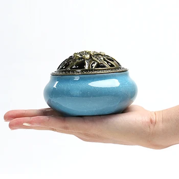 ASFULL spalvos jūros vandens smilkalų degiklis vario, padengti keramikos Buda su antikvariniais lydinio linija, santalas, smilkalai ledo krekingo plokštė