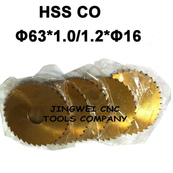 Alavo danga HSSCo diskinės išilginio pjauti frezavimo cutter 63mm iš dia * 1.0, 1.2 mm storio*16mm vidinis Nerūdijančio plieno