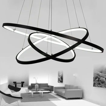 Aliuminio Ratas Žiedai, Modernios LED Šviestuvo apšvietimo White&Black&Aukso Blizgesio Gyvenimo, Virtuvė, Valgomasis šiaurės lempos luminarias