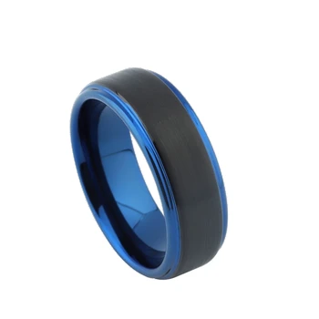 Aljansas Volframo Karbidas Žiedai vyrams, 8mm Mėlyna Juoda Šepečiu Vestuvių Juostoje papuošalai piršto žiedą, vyrų, vyrų papuošalai