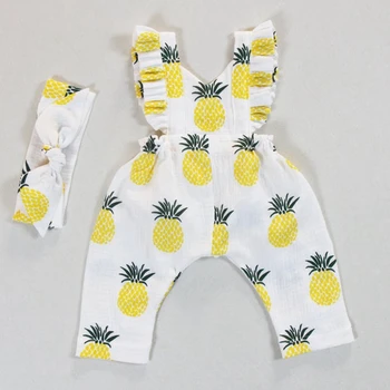 Ananasų Spausdinti paplūdimio stiliaus rankovių kūdikiui baby girl romper su lankelis vasaros naujagimiai, vaikai mergina jumpsuit 0-24M