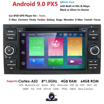 Android 9.0 Octa Core 4G RAM 64G ROM Automobilių DVD Grotuvo Ford Focus Tranzito C-MAX, Mondeo Fiest DAB+ OBD 