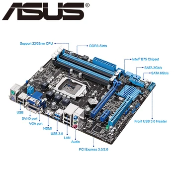 Asus B75M-PLIUS Darbastalio Plokštė B75 Socket LGA 1155 i3 i5 i7 DDR3 16G uATX UEFI BIOS Originalus Naudojami Mainboard Parduoti