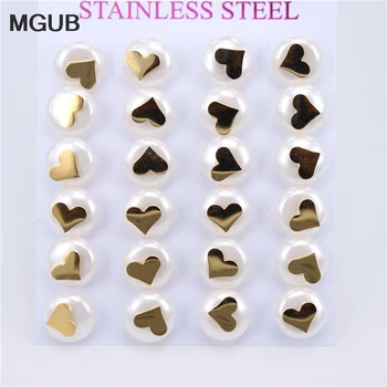 Aukso Spalvos perlų Širdies formos Stud Auskarai Moterims, Nerūdijančio Plieno bižuterijos 12 porų/set ZN24