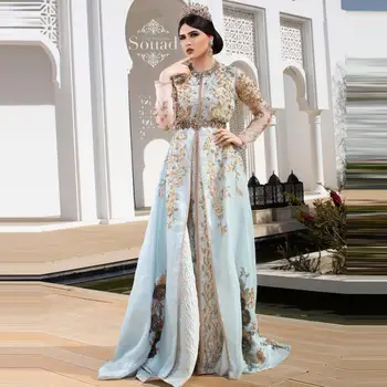 Aukštos Kokybės Šifono Arabų Vakaro Suknelės Maroko Kaftan Ilgomis Rankovėmis Aukso Appliques Ypatinga Proga-Suknelė Musulmonų Islamo