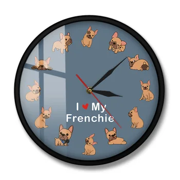 Aš Myliu Savo Frenchie Šuniukas Šuo Spausdinti Sieninis Laikrodis Šuns Veislė Prancūzų Buldogas Dekoratyvinis Silent Sienos Žiūrėti Pet Shop Sienos Menas Ženklas