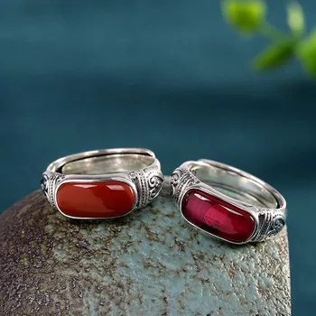 BOCAI naujas s925 gryno sidabro reikmenys naujas raudonas agatas raudona korundo žiedas paprastas ir dosnus atidarymo moteris mados žiedas