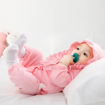 Baby Girl Rompers Vienas Gabalas Romper+Hat ilgomis Rankovėmis Jumpsuit Medvilnės Nėriniai Bamblys Drabužių Kūdikiams Rompers Princesė stiliaus Drabužius