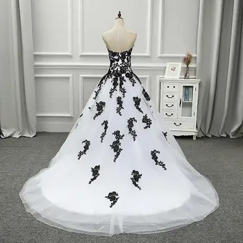 Balta Juoda Elegantiška Juodos ir Baltos Vestuvinės Suknelės Appliqued Brangioji Vestuvinės Suknelės Tiulio Užsakymą