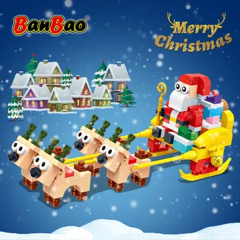 BanBao Kūrėjas Draugų Kalėdų Santa Ratai Elnių, Briedžių Rogės Medžio Santa Claus Duomenys Modelis Blokai Žaislai Mergina Dovana