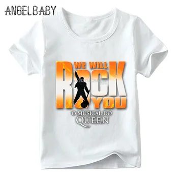 Berniukų ir Mergaičių, Mes Bus Rock You Karalienė Print T shirt Vaikų Vasaros Baltos Viršūnės Vaikų Mados Atsitiktinis marškinėliai