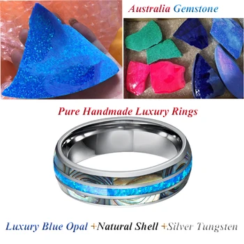 Blue Opal Volframo karbido Žiedas MEILĖS Sąjungas vestuvių juostoje pora žiedai vyrams ir moterims ausinukės JAV Stilius