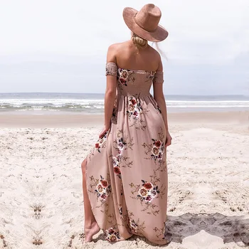 Bohemiškas Stilius Ilgas Sijonas Moterims Stebėjimo Paplūdimio Vasaros Suknelė Gėlių Derliaus Šifono Baltos Spalvos Ilgas Sijonas Laisvas Ilgas Sijonas Velniop Kaklo