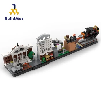 BuildMoc Miesto Pastatų Atgal į Ateitį Pilis Simpsonų Namas SS Filmą Panoramoje, Architektūra, Statyba Blokai, Plytos Miesto Žaislai